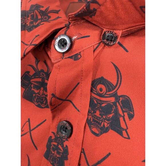 Retro Rifle McDojoLife Mens Shirt Red Samurai All Over Size Large Button Down - Picture 4 of 13